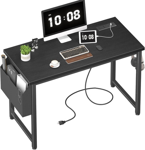 39 Inch Computer Desk with Power Outlet, 40 Inch Teen Study Table Home