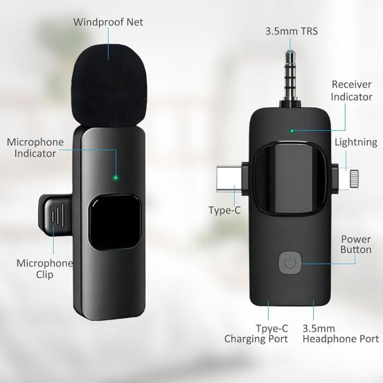 3 in 1 Wireless Lavalier Microphones for iPhone / Android