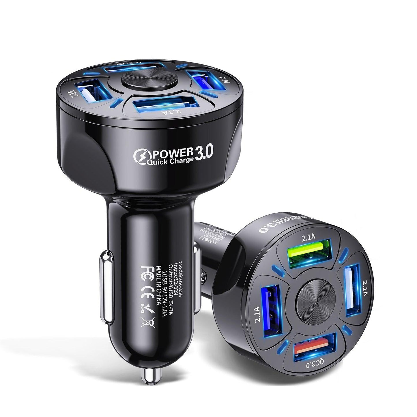 PBG LED 4 Port Rapid Car Charger - Charges 4 Devices at once!